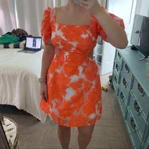 Orange Floral Cut Out Dress